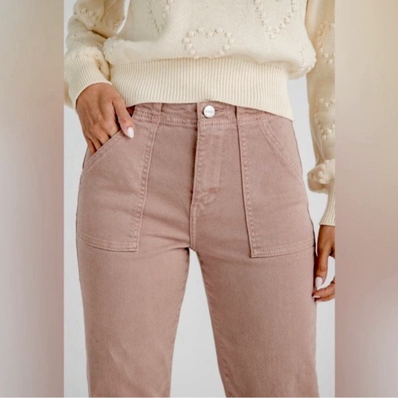 Risen High Rise Wide Leg Jeans Cropped Ankle Square Pockets Stretch Mauve Pink - Picture 3 of 6